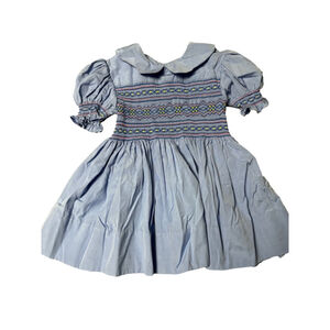 Girls Vintage Hand Smocked Dress Light Blue